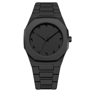 Minimalist All-Black Men's Watch with Arabic Numerals, Luxury Octagonal Stainless Steel Quartz Wristwatch, Waterproof Casual Business Watch for Men