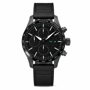 Round Black Steel Sports Watch, Waterproof Rubber Band Casual Wristwatch