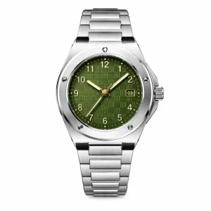 Stainless Steel Men's Automatic Mechanical Watch, Olive Green Textured Dial, Integrated Steel Bracelet, Sports Wristwatch